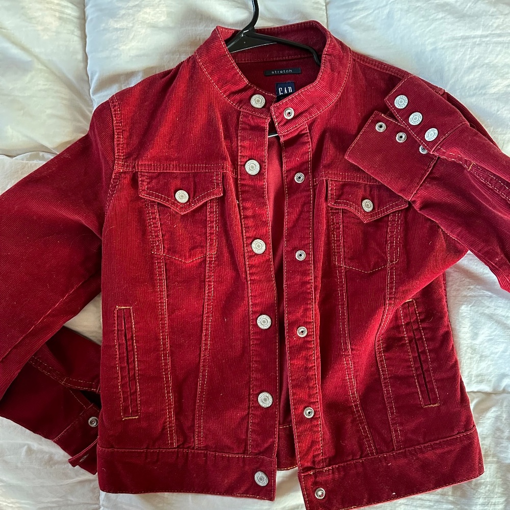 Red corduroy jean jacket